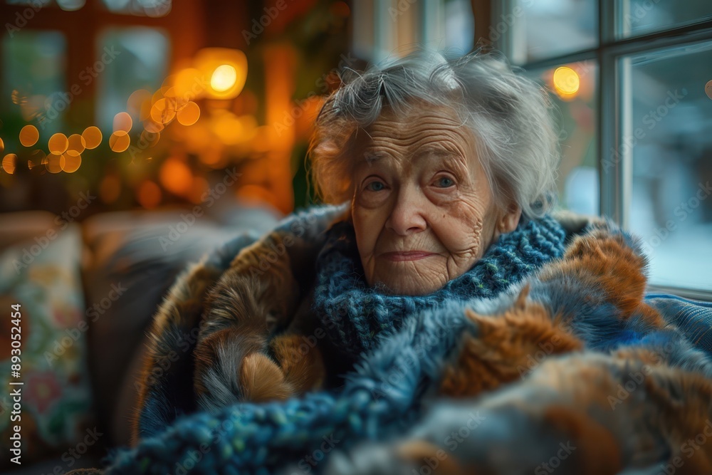 Senior Woman Knitting in Cozy Living Room - Productive Hobby at Home Senior Woman Knitting in Cozy Living Room - Productive Hobby at Home