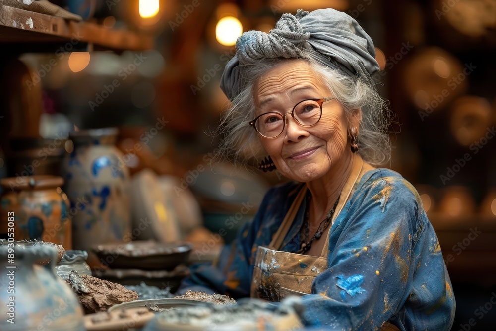 Creative Senior Woman Crafting Pottery in Active Art Class Creative Senior Woman Crafting Pottery in Active Art Class