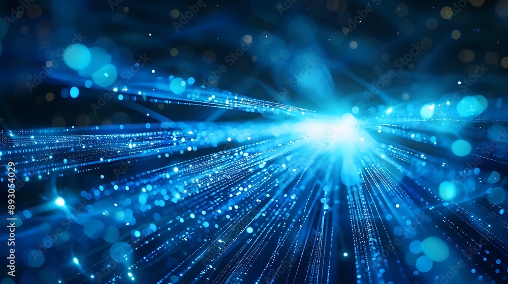 Fototapeta premium Abstract Blue Light Streaks fiber optic technology wireless data transmission internet network concept.