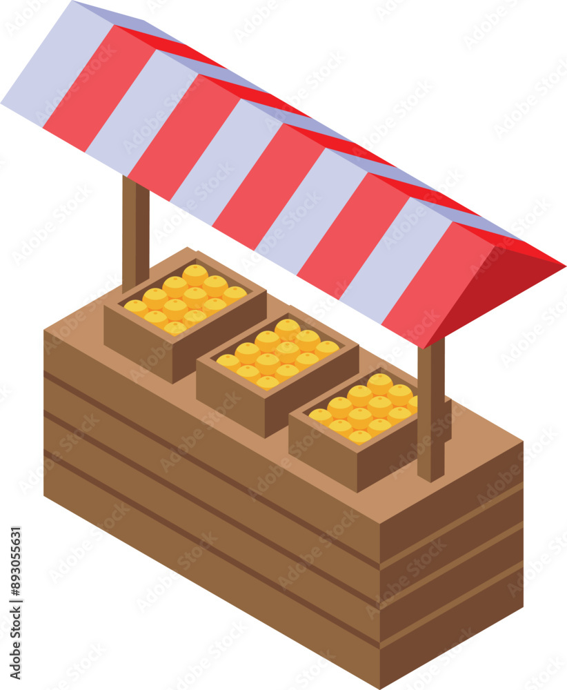 Obraz premium Isometric illustration of a street market stall selling oranges