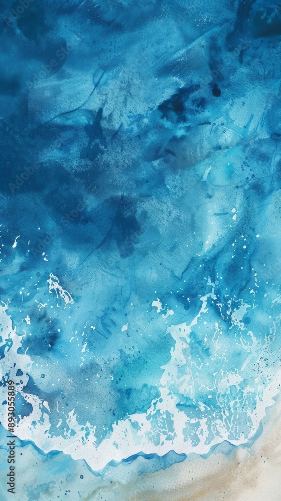 Obraz premium Watercolor ocean beach abstract background aerial view.pastel blue