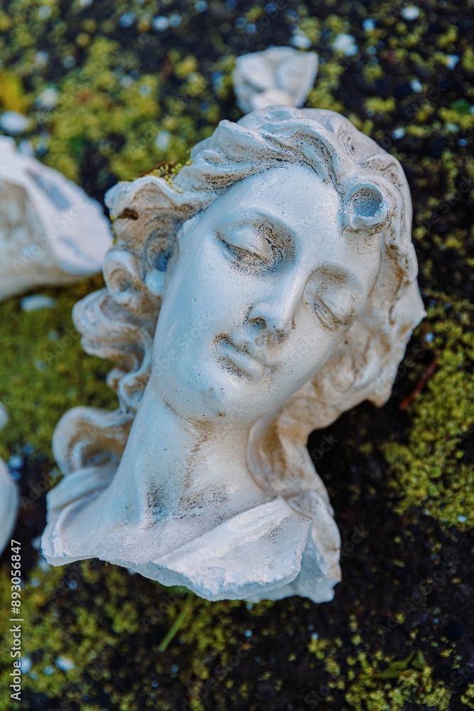 Broken bust of an angel statue smashed on the ashphat. Old Town, Albuquerque, New Mexico, United States Of America. Broken bust of an angel statue smashed on the ashphat. Old Town, Albuquerque, New Mexico, United States Of America.