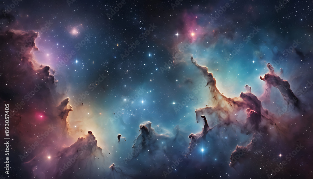 Fototapeta premium A visually captivating star map of a distant galaxy, featuring constellations, nebulae, and star clusters in a cosmic color palette.