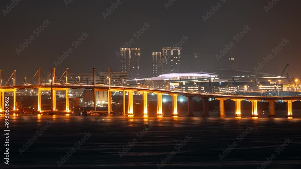 Cityscape view of car traffic jam at express way Rush hour light at night city on the urban thoroughfare, overpass, road junction Cityscape view of car traffic jam at express way Rush hour light at night city on the urban thoroughfare, overpass, road junction