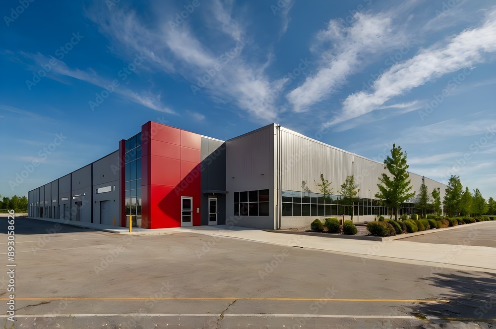 Obraz premium Exterior of a modern warehouse with a small office unit.