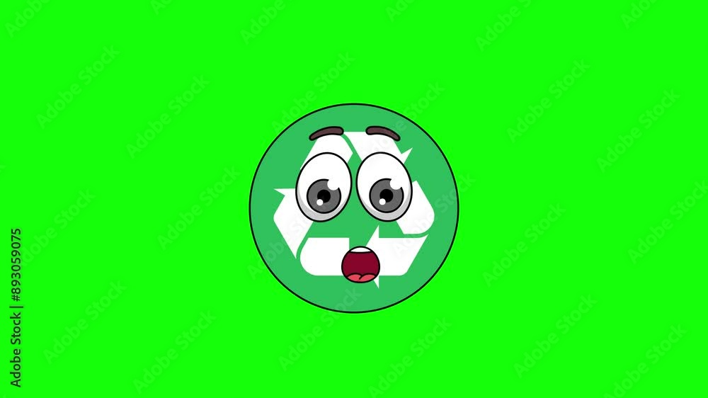 Amazed face emoticon of recycle character animation Amazed face emoticon of recycle character animation