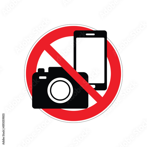 vector illustration of warning sign prohibiting photos and telephones