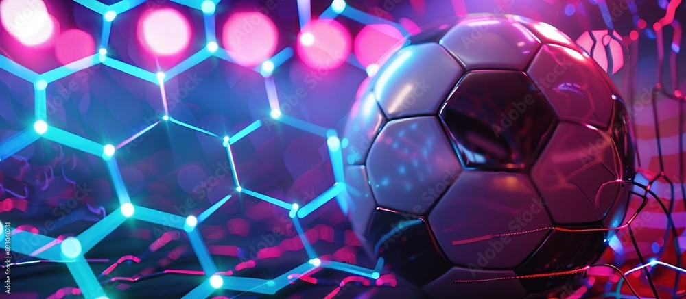 Futuristic Soccer Ball in a Glowing Net Futuristic Soccer Ball in a Glowing Net