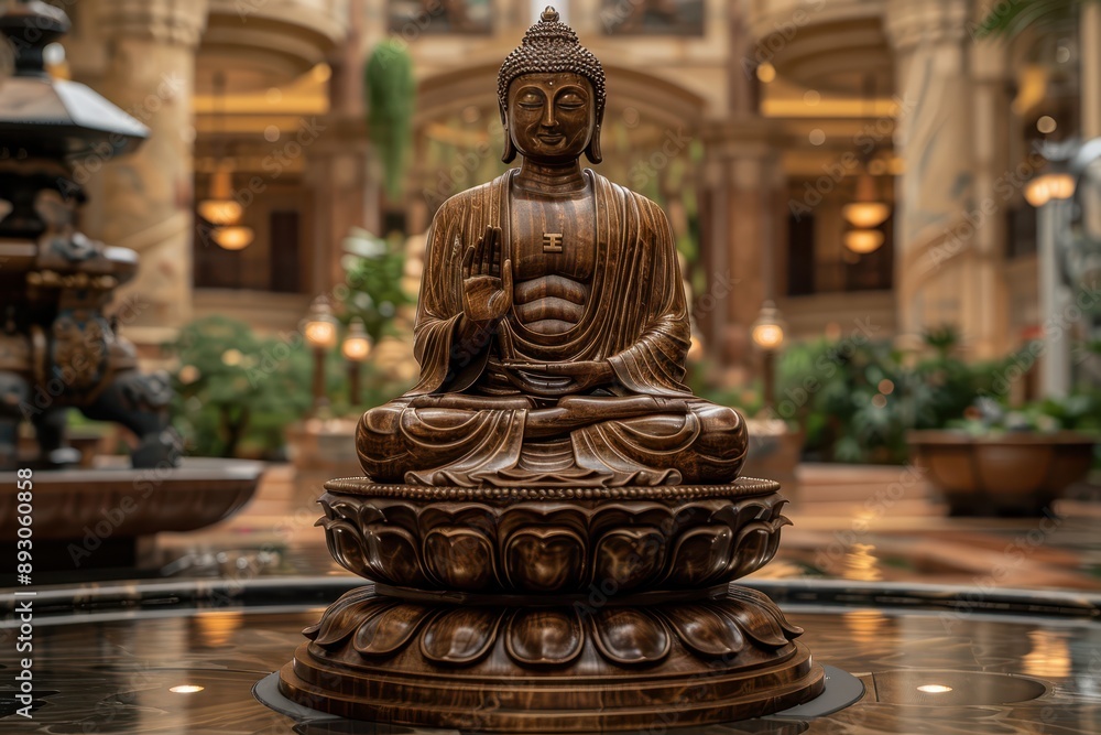 Tranquil Amaravati Buddha Teaching Enlightenment on Lotus Throne in Serene Landscape Tranquil Amaravati Buddha Teaching Enlightenment on Lotus Throne in Serene Landscape
