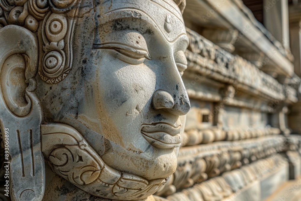 Serene Mathura-Style Buddha Statue in Temple Courtyard Serene Mathura-Style Buddha Statue in Temple Courtyard