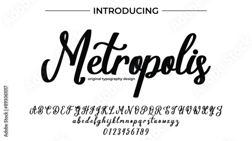 Metropolis Font Stylish brush painted an uppercase vector letters, alphabet, typeface