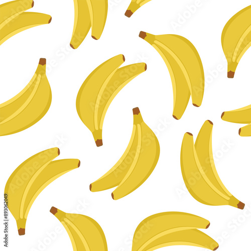 Vector seamless pattern with Banana. Image of a bunch of bananas isolated on a white background. Color print for packaging, boxes and wallpaper. Square seamless illustration with exotic fruits.