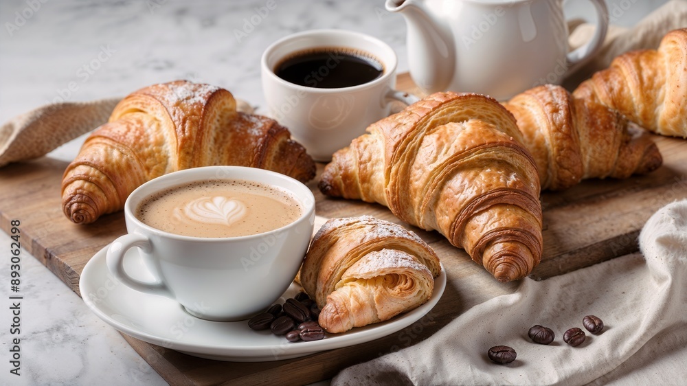 Cup of coffee with croissant Cup of coffee with croissant