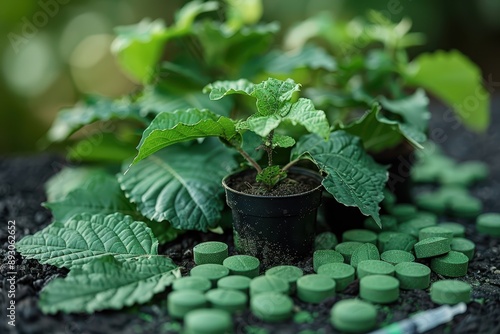 Alarming Transition: Kratom Tree Leaves Transforming into Pills and Syringes - Conceptual Image Representing Potential Misuse and Addiction