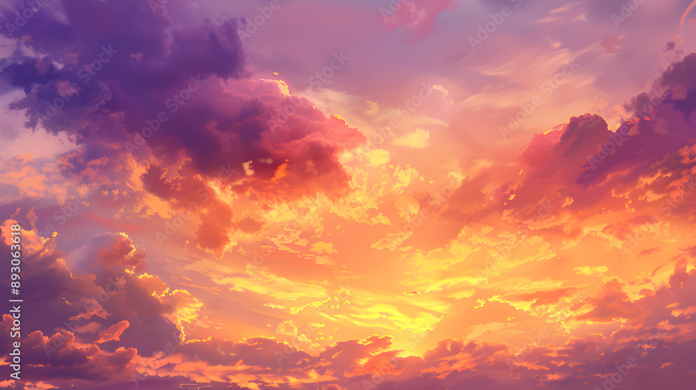 Fototapeta premium A beautiful orange sky with clouds and a sun