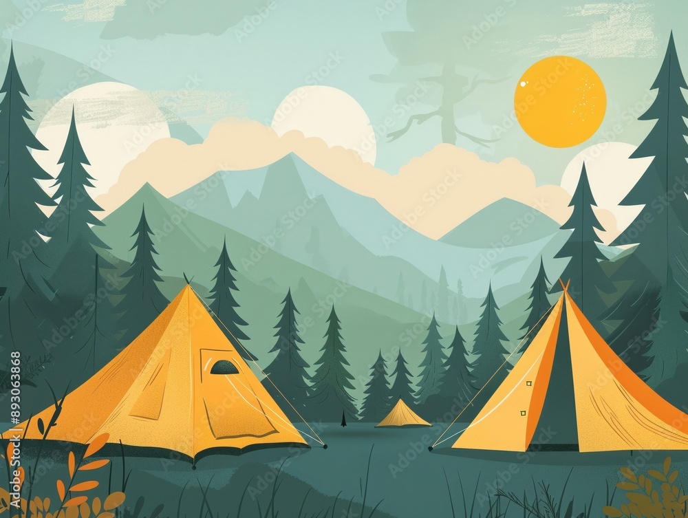 Emergency shelter, setting up tents, flat design illustration Emergency shelter, setting up tents, flat design illustration