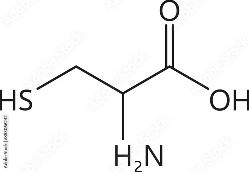 Cysteine amino acid chemical molecule, essential chain structure. Nutritional supplement molecular chain, essential amino acid molecule compound or muscle protein science vector formula