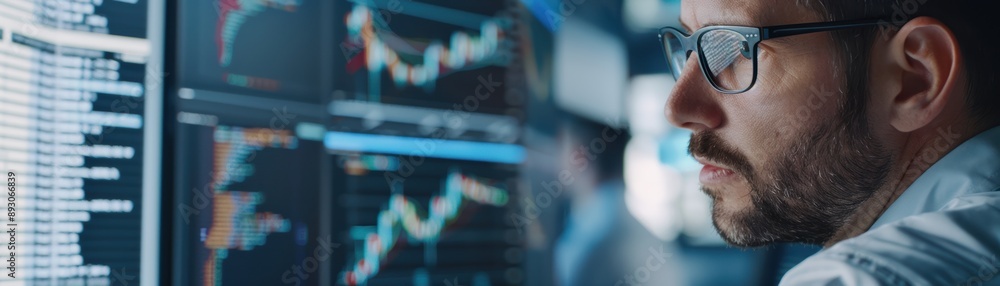 E-commerce analyst comparing vendor prices, commerce costs, high-tech workspace E-commerce analyst comparing vendor prices, commerce costs, high-tech workspace