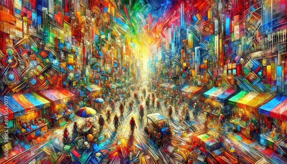 Abstract Cityscape with Bright Colors and Vibrant Street Life. Abstract Cityscape with Bright Colors and Vibrant Street Life.