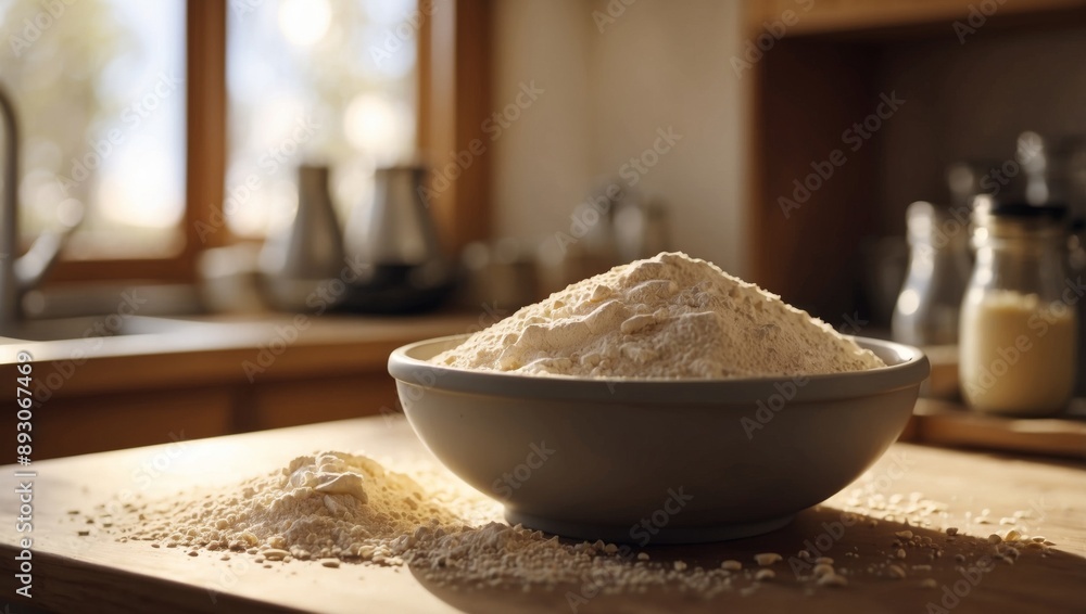 Fototapeta premium Natural Light Illuminates a Modern Kitchens Wheat Flour Bowl.