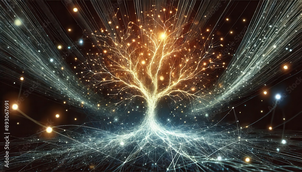 Fototapeta premium Abstract Glowing Tree with Lights and Lines.
