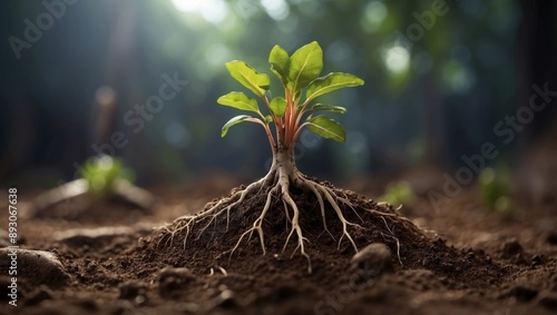 Penetrating Life A D Rendered Closeup of Plant Roots in the Soil Profile. photo