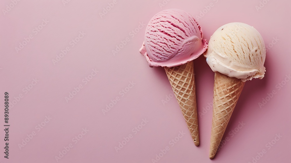 Two ice creams on a light pink background Two ice creams on a light pink background