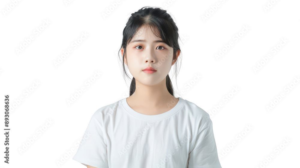 Half body portrait of a shy Vietnamese teenager in a white T-shirt Half body portrait of a shy Vietnamese teenager in a white T-shirt