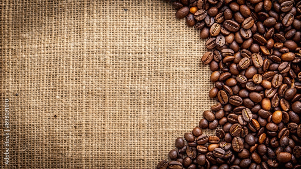 Coffee beans arranged on rustic burlap background, coffee, beans, burlap, rustic, background, texture, aroma, fresh, organic, natural Coffee beans arranged on rustic burlap background, coffee, beans, burlap, rustic, background, texture, aroma, fresh, organic, natural