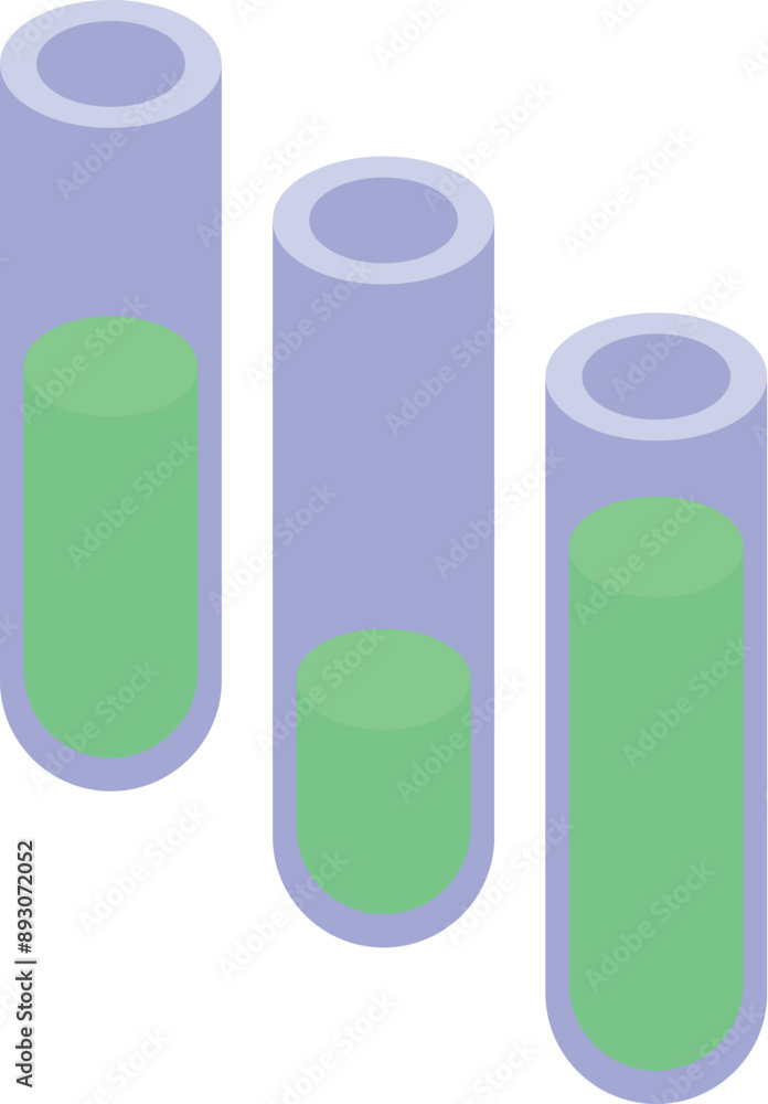 Three test tubes are standing in a row containing green liquid, suggesting a scientific experiment Three test tubes are standing in a row containing green liquid, suggesting a scientific experiment