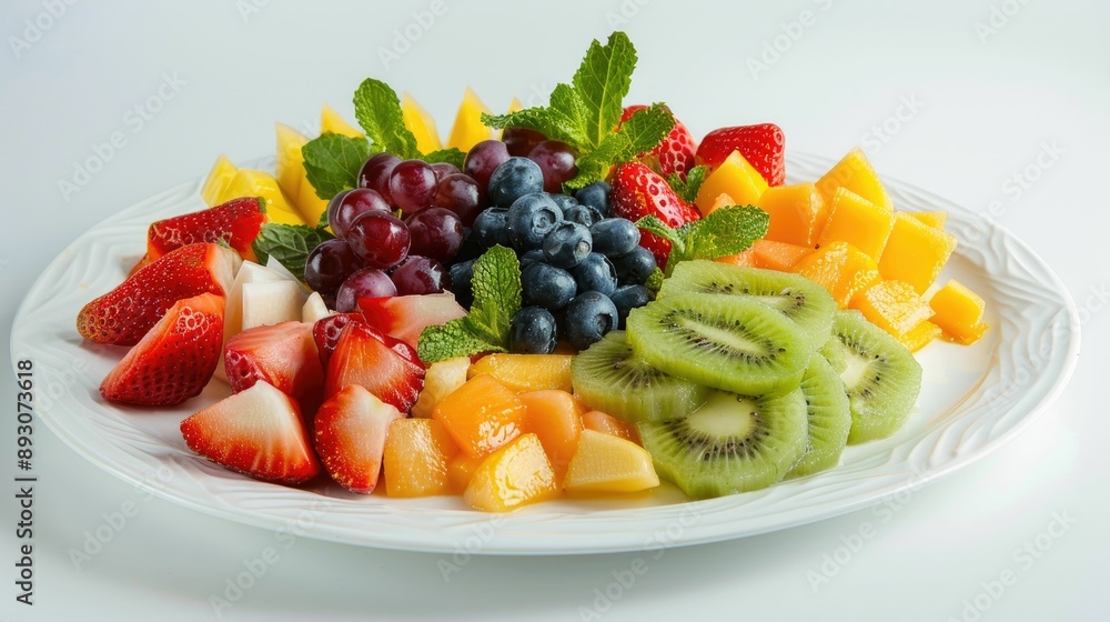 Exotic fruit arrangement on a glossy white plate Exotic fruit arrangement on a glossy white plate