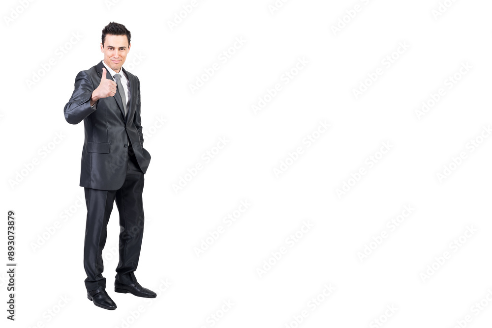 Businessman showing like gesture in studio. White background. Businessman showing like gesture in studio. White background.