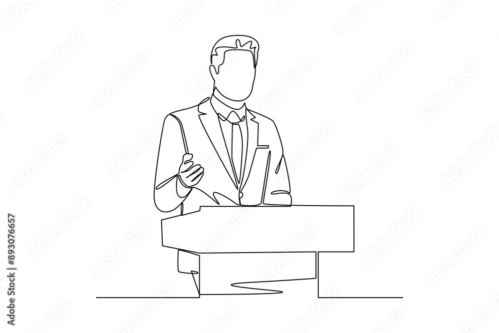 continuous line of business people making a presentation on the podium in front of many people. one line art illustration continuous line of business people making a presentation on the podium in front of many people. one line art illustration