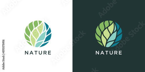 Abstract silhouette round vector logo design of trees, garden, leaf, .badge for a cosmetology, ecology concept, spa, health and yoga Center. Nature element business logo template.