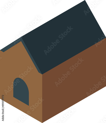 Isometric brown wooden doghouse providing shelter and comfort for a beloved pet