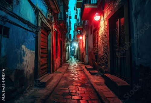 Midnight Alleyways: Vintage Light Red and Azure in Spanish Enlightenment