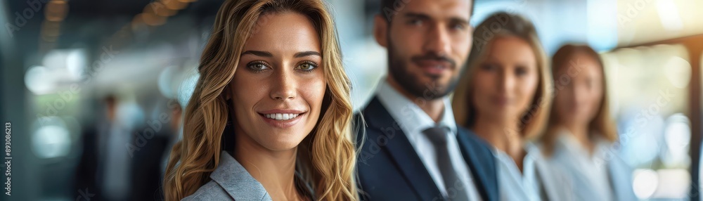 Smiling businesswoman and colleagues in a modern office. Smiling businesswoman and colleagues in a modern office.