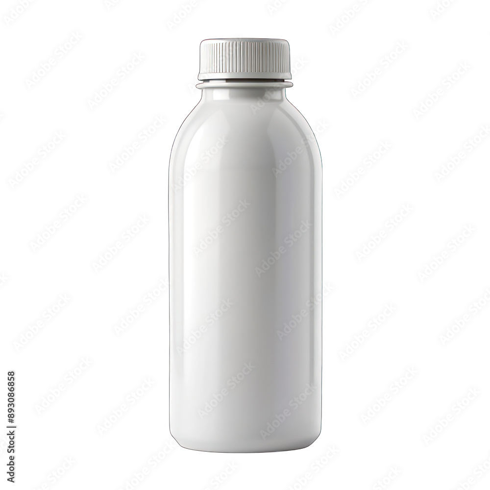 A blank white bottle with a white cap for mockup on transparent background A blank white bottle with a white cap for mockup on transparent background