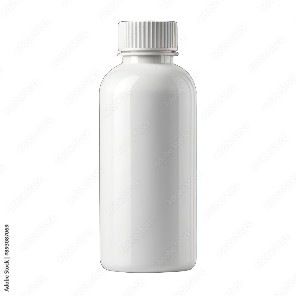 A blank white bottle with a white cap for mockup on transparent background A blank white bottle with a white cap for mockup on transparent background