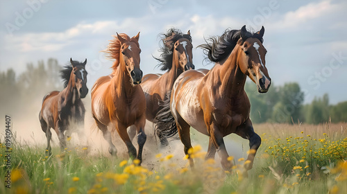 portrait of a Horse Running Through a Field