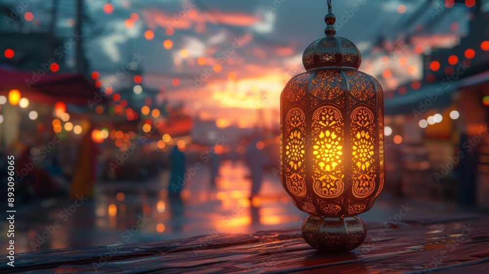 A Close up of an Ornate Oriental Lantern Hanging on a Wooden Table - Generative AI A Close up of an Ornate Oriental Lantern Hanging on a Wooden Table - Generative AI