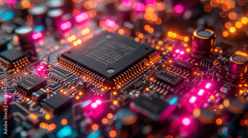 A Close up of an Electronic Circuit Board With Many Colorful Lights on It - Generative AI A Close up of an Electronic Circuit Board With Many Colorful Lights on It - Generative AI