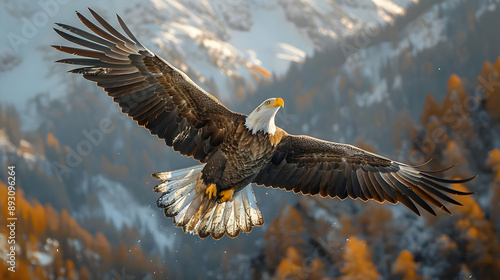 Wallpaper Mural Bald Eagle in Flight Over Autumnal Mountains Photo Torontodigital.ca