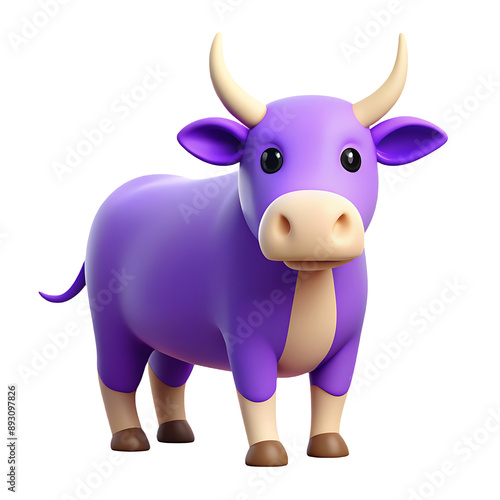 cow icon bright purple color in plastic 3d style