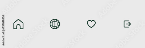 house, global, love symbol, exit. icon set. simple design.. vector illustration