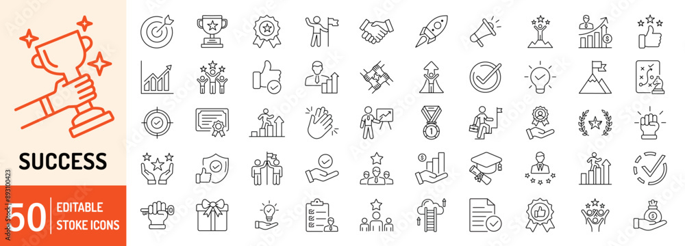 © VSK Graphics - Success editable stroke outline web icons set. Success, achievement, successful, strategy, winner, teamwork, goal, brainstorm, challenge and task. Vector illustration © VSK Graphics - Success editable stroke outline web icons set. Success, achievement, successful, strategy, winner, teamwork, goal, brainstorm, challenge and task. Vector illustration