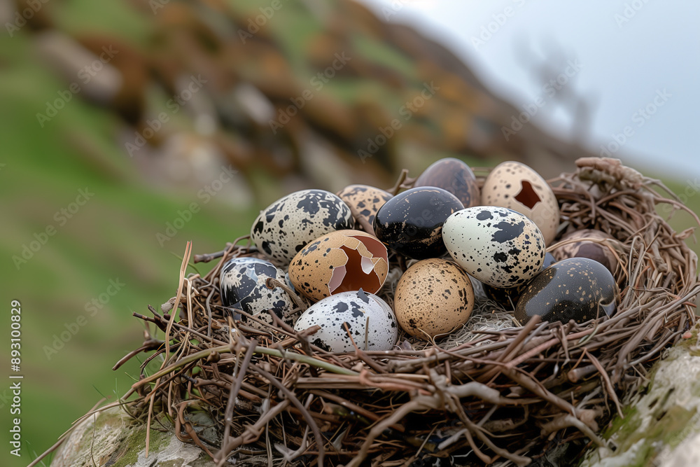 A bird nest with broken eggs, showcasing the biodiversity crisis. Generative AIGenerative AI. A bird nest with broken eggs, showcasing the biodiversity crisis. Generative AIGenerative AI.
