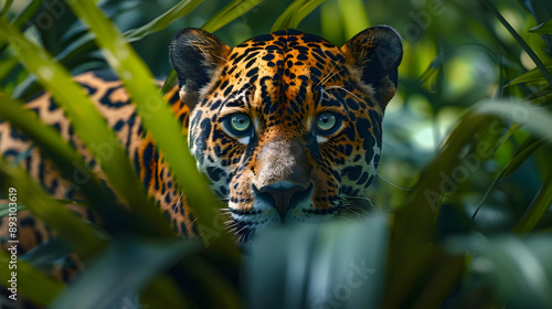 Jaguar di hutan ilustrasi 3D realistis photo