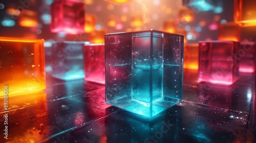 A Close up of a Glass Cube in the Middle of a Bunch of Other Cubes - Generative AI