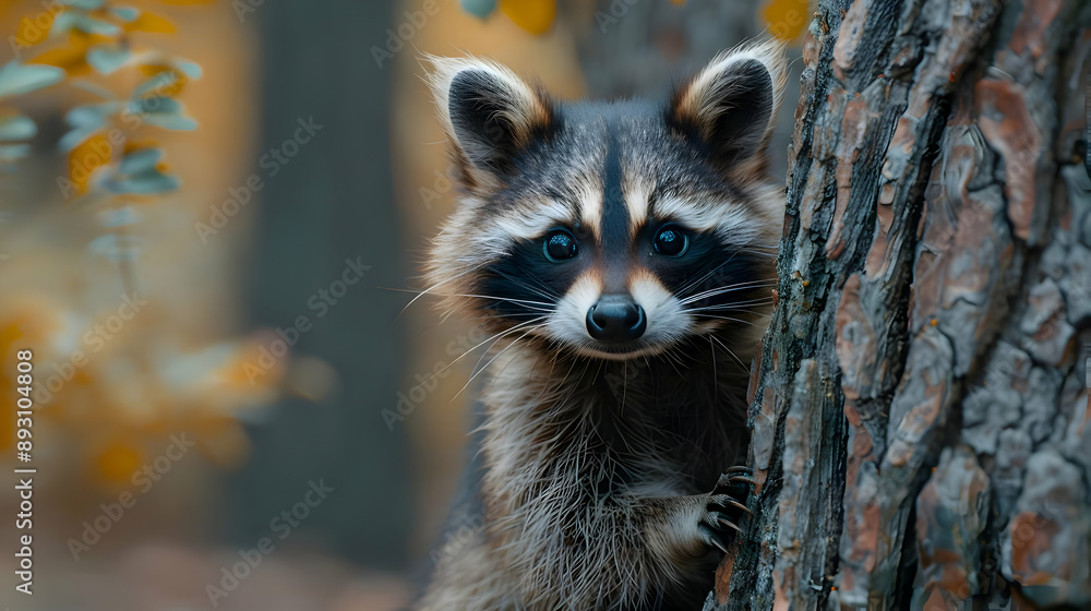 Illustration of a Raccoon peeking through a Tree Illustration of a Raccoon peeking through a Tree